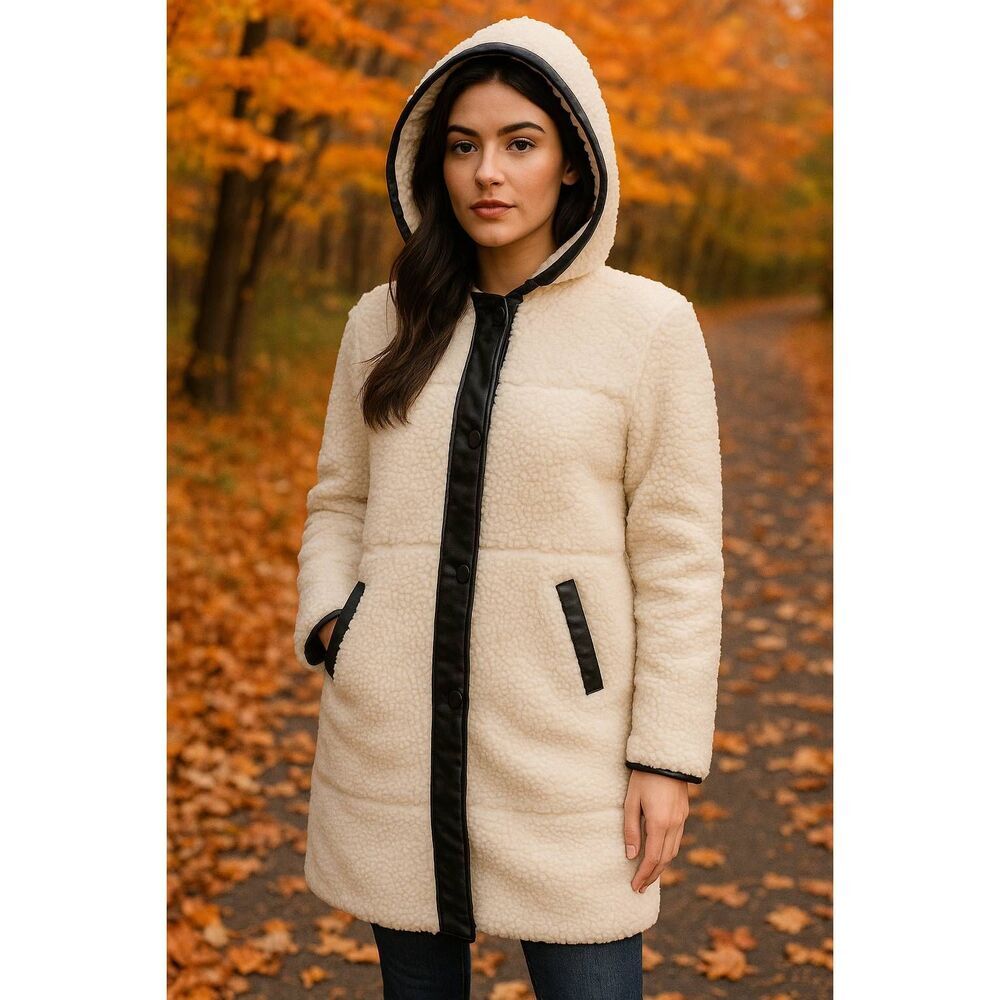 NWOT Levi Strauss Faux Shearling Sherpa Hooded Coat Jacket Women’s M (Read)